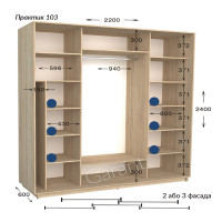 Шафа купе практик 103/3-2200-600-2400 (Garant)